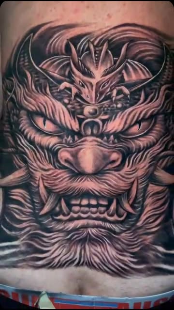 Large black and grey dragon back piece